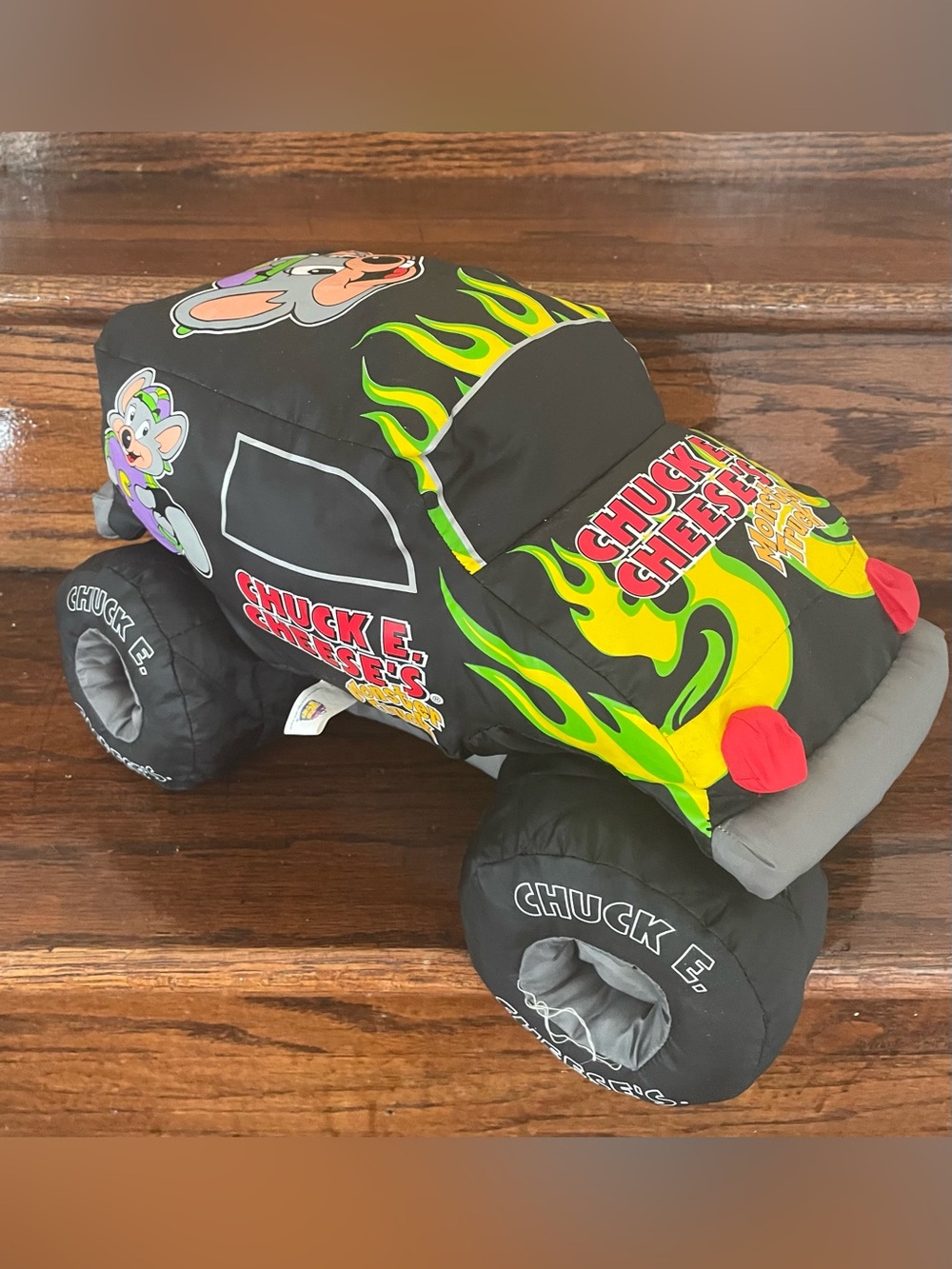 Chuck E Cheese 2009 Monster Truck Puffalump Style Plush 14” Toy Flames Black